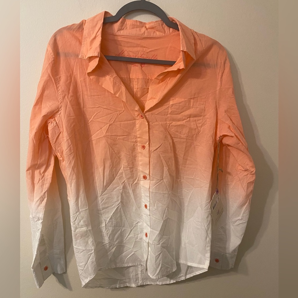 New NWT Margaritaville Coral‎ Orange Long Sleeve Button Up Shirt Womens Medium